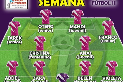 Equipo de la semana, futbol-11, Rayo Arriacence. ( pinturas Alfredo Gutierrez).